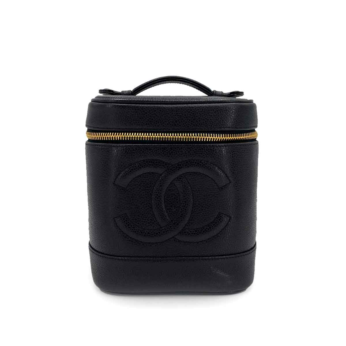 CHANEL VINTAGE VANITY HAND BAG BLACK CAVIAR SKIN 90241629