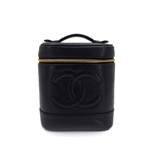 CHANEL VINTAGE VANITY HAND BAG BLACK CAVIAR SKIN 90241629