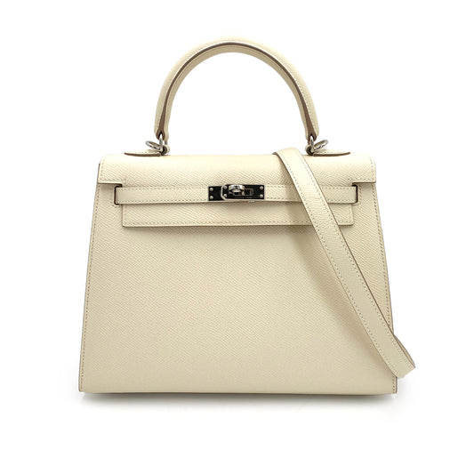 HERMES KELLY 25 SELLIER CRAIE EPSOM HAND SHOULDER BAG X SHW 90241632
