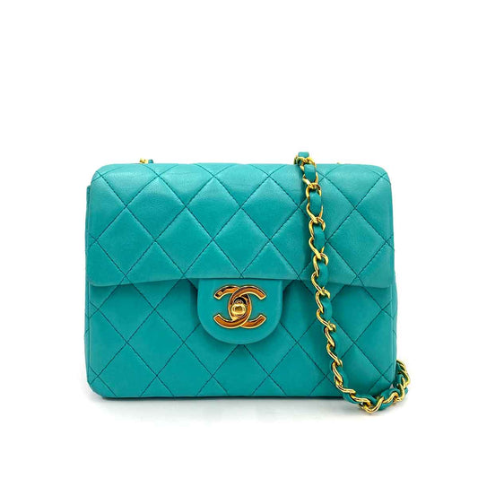 CHANEL VINTAGE MINI SQUARE 17 CHAIN SHOULDER BAG TURQUOISE LAMB SKIN 90241633