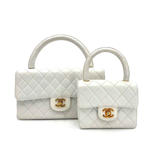 CHANEL VINTAGE PARENT-CHILD BAG WHITE LAMB SKIN 90241639