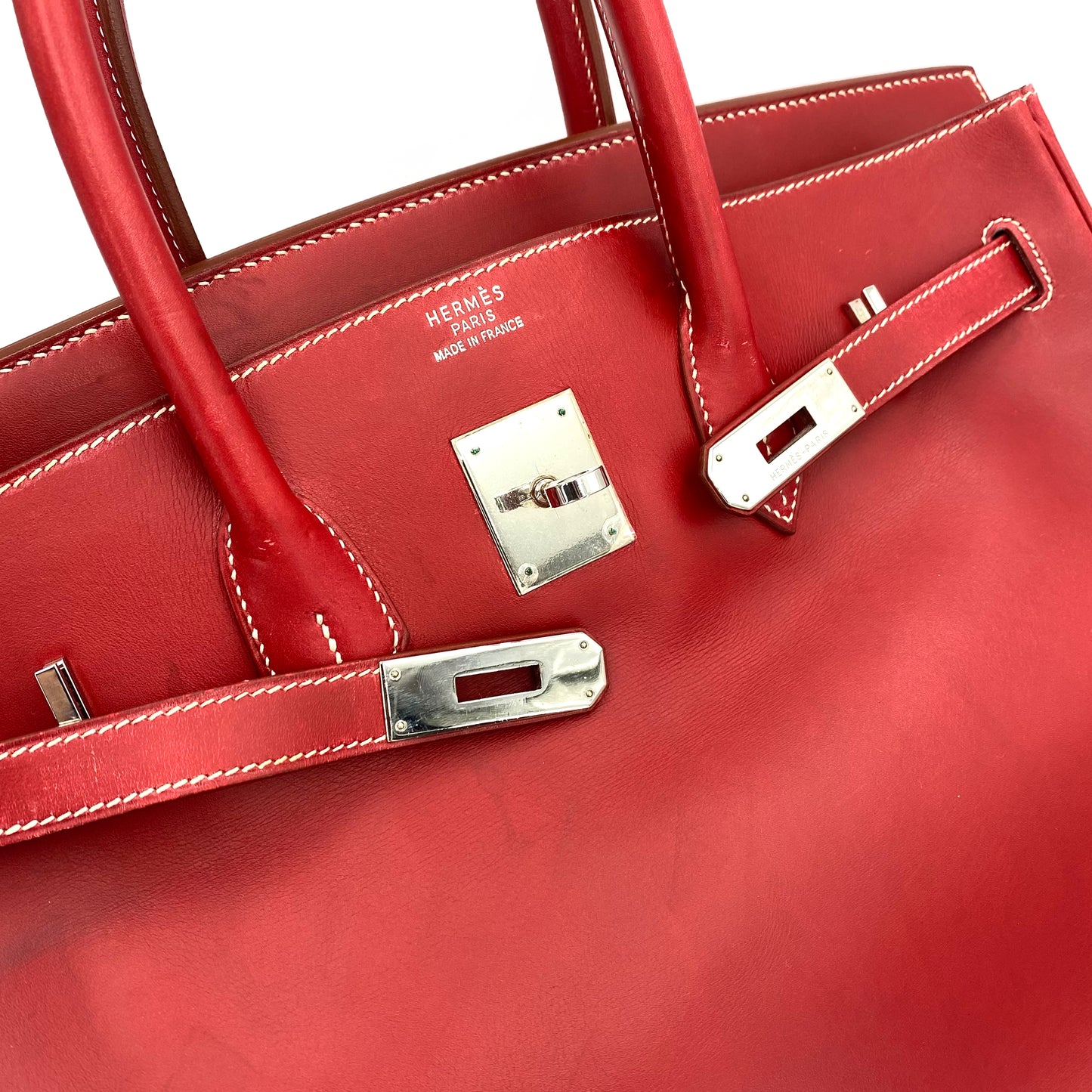 HERMES BIRKIN 35 RED TYPE BOXCALF HAND BAG □C 90241642