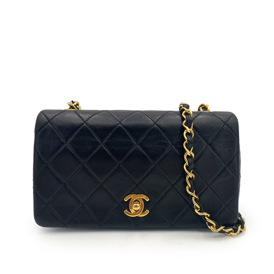 CHANEL VINTAGE MINI FULL FLAP CHAIN SHOULDER BAG BLACK LAMB SKIN 90241643