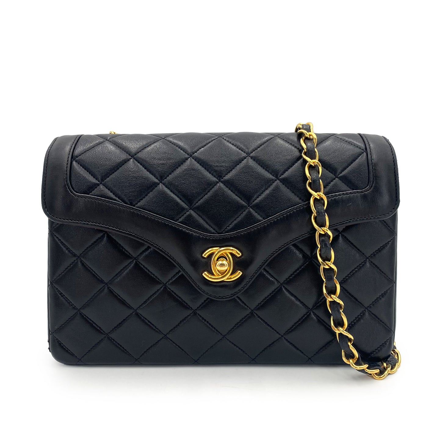 CHANEL VINTAGE MATELASSE CHAIN SHOULDER BAG BLACK LAMB SKIN 90241646