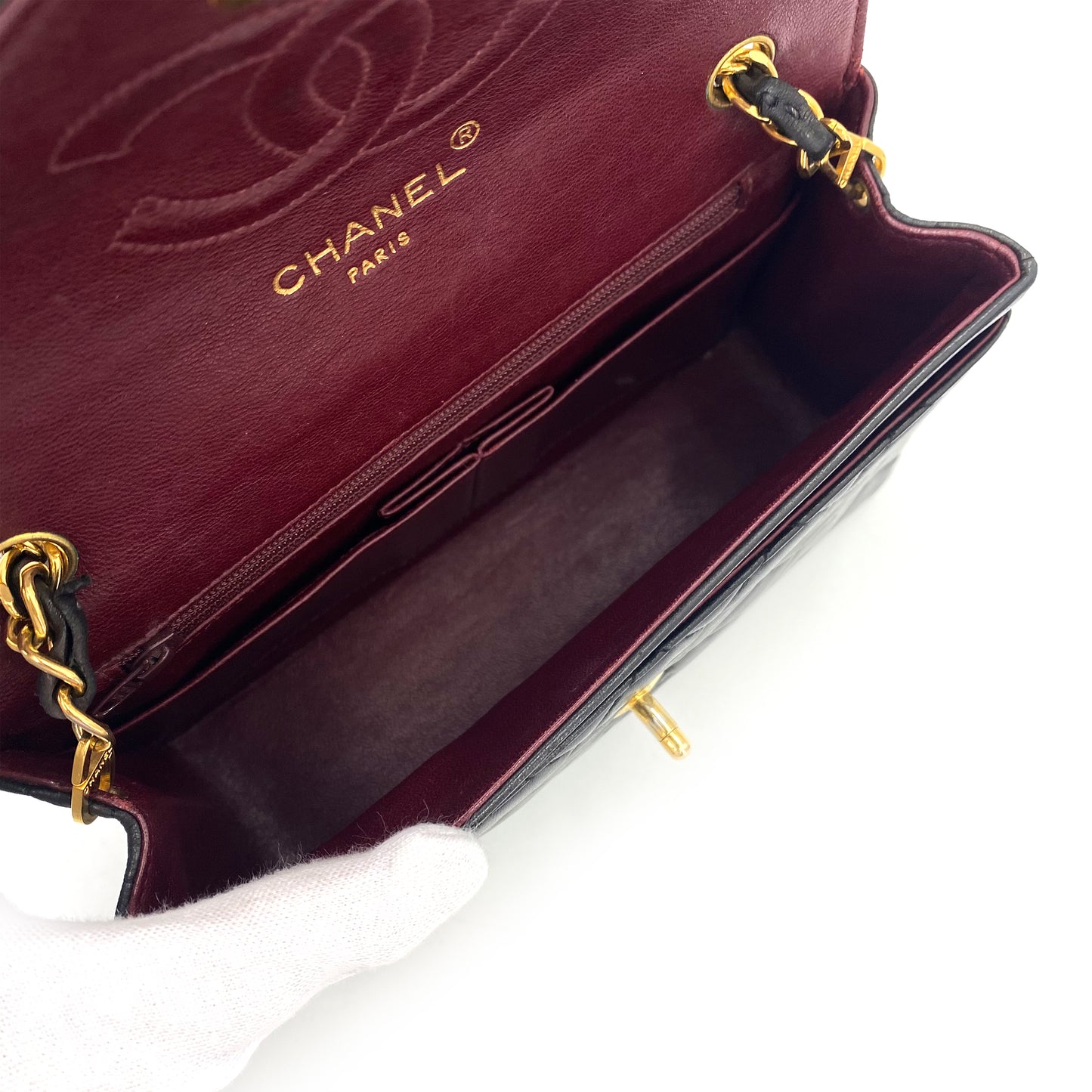CHANEL VINTAGE MATELASSE CHAIN SHOULDER BAG BLACK LAMB SKIN 90241646