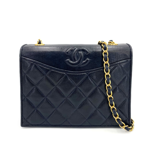 CHANEL VINTAGE MATELASSE CHAIN SHOULDER BAG NAVY LAMB SKIN 90241649