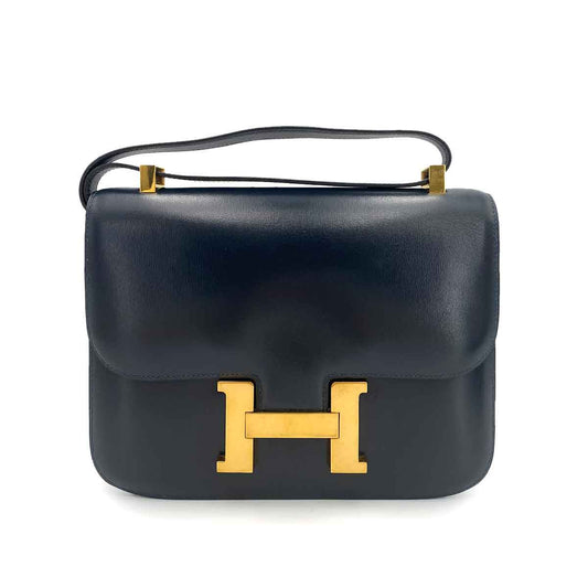 HERMES CONSTANCE 23 NAVY BOXCALF SHOULDER BAG 〇Q 90241662