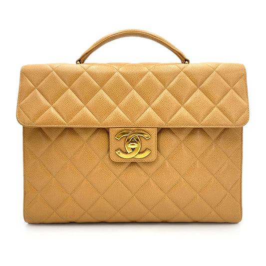 CHANEL VINTAGE BIG COCO BRIEF HAND BAG BEIGE CAVIAR SKIN 90241672