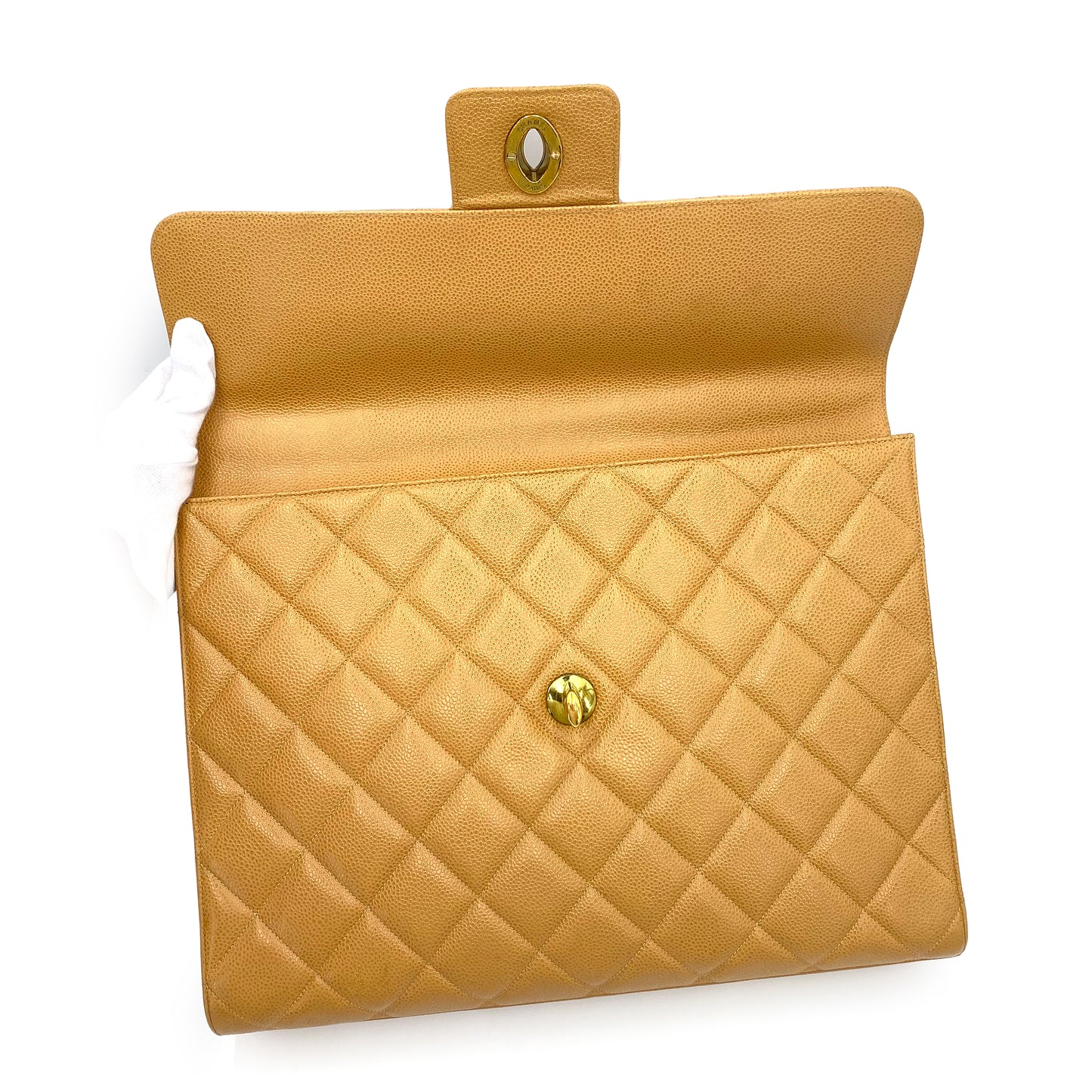 CHANEL VINTAGE BIG COCO BRIEF HAND BAG BEIGE CAVIAR SKIN 90241672