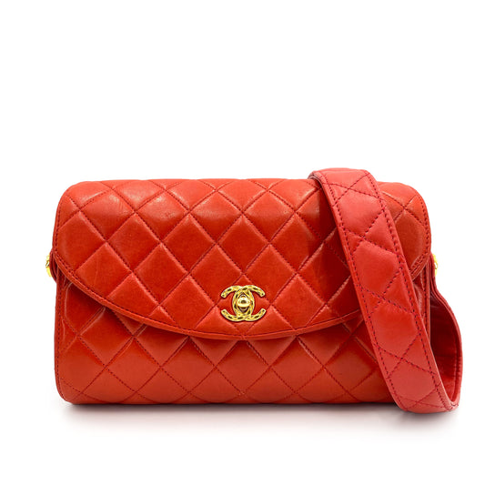CHANEL VINTAGE MATELASSE SHOULDER BAG RED LAMB SKIN 90241673
