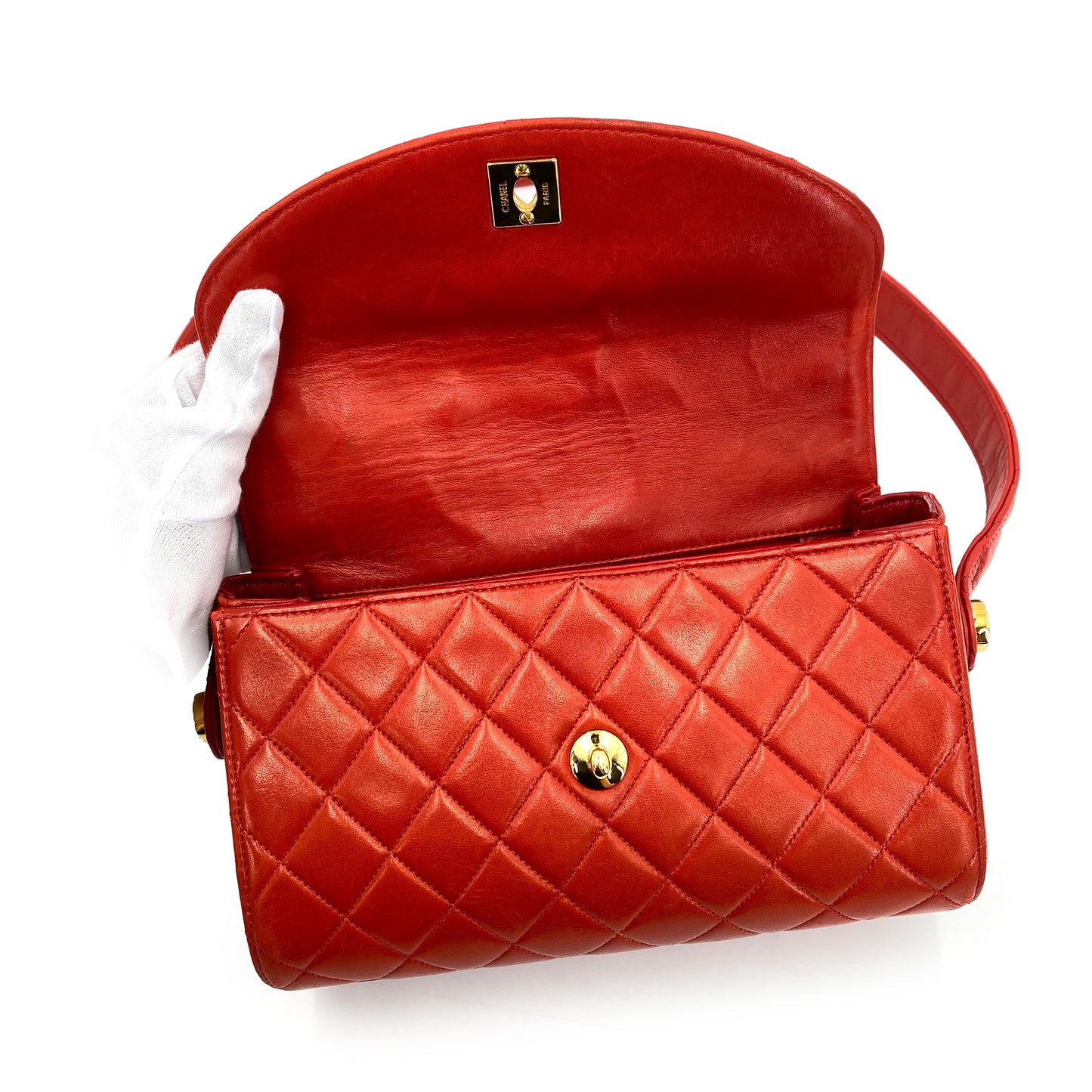 CHANEL VINTAGE MATELASSE SHOULDER BAG RED LAMB SKIN 90241673
