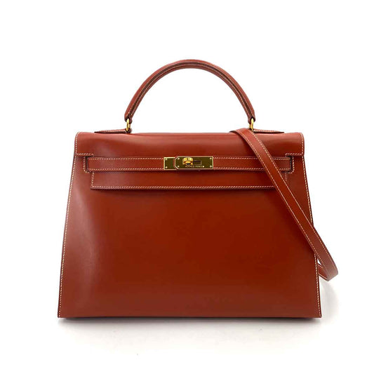 HERMES KELLY 32 SELLIER BRICK BOXCALF HAND SHOULDER BAG 〇W 90241685