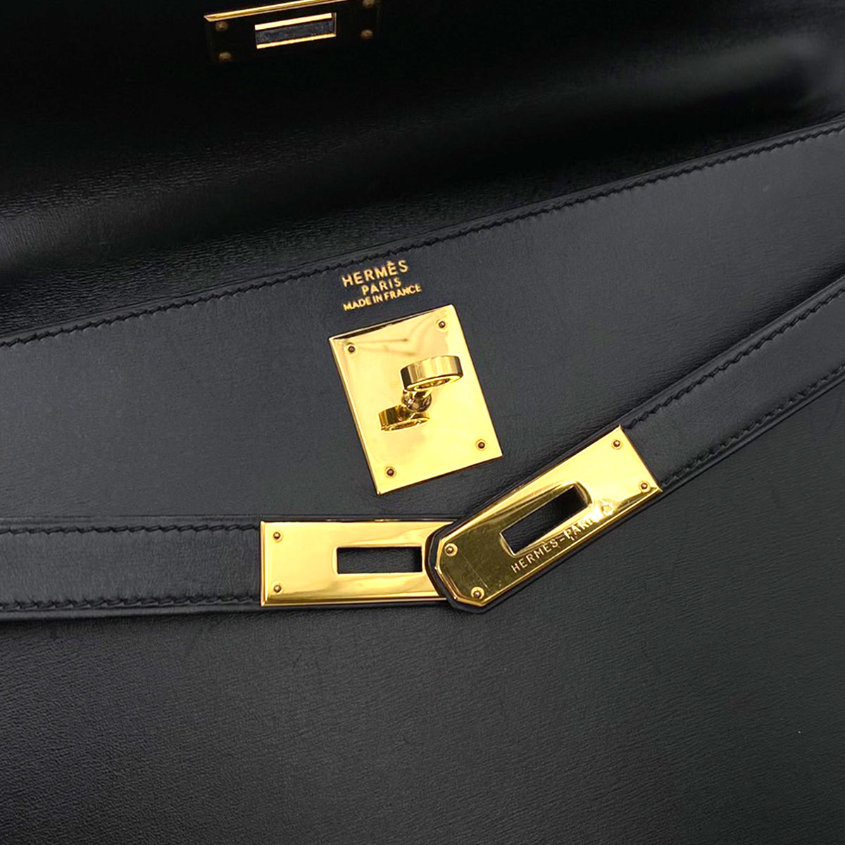 HERMES KELLY 32 SELLIER BLACK  BOXCALF HAND SHOULDER BAG □B 90241688