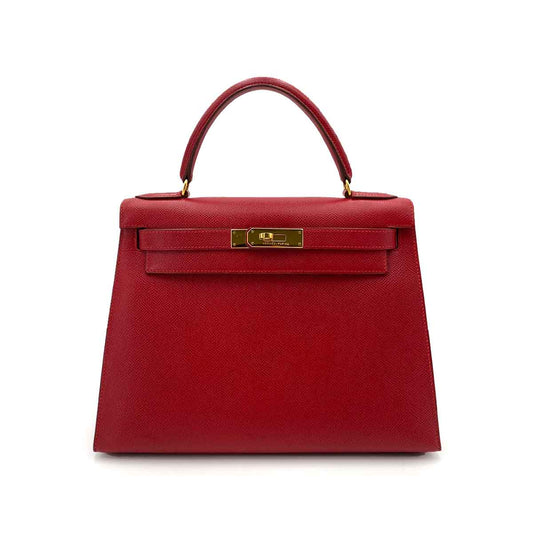 HERMES KELLY 28 SELLIER ROUGE VIF COUCHEVEL HAND BAG 〇V 90241689