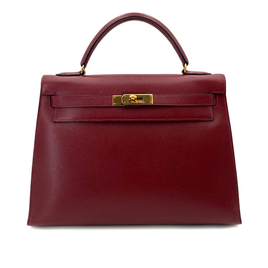 HERMES KELLY 32 SELLIER ROUGE H COUCHEVEL HAND SHOULDER BAG 〇T 90241692