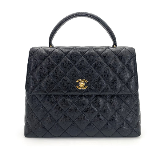 CHANEL VINTAGE MATELASSE HAND BAG BLACK CAVIAR SKIN 90241695