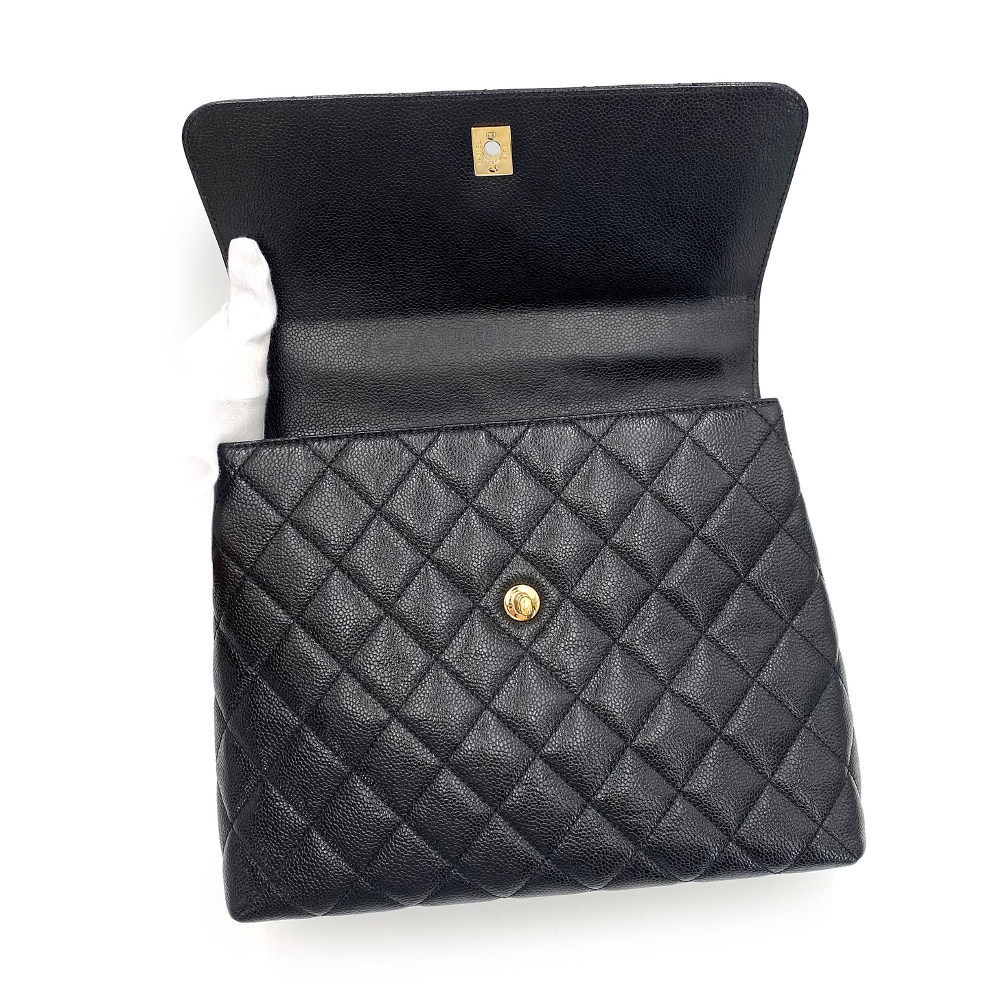 CHANEL VINTAGE MATELASSE HAND BAG BLACK CAVIAR SKIN 90241695