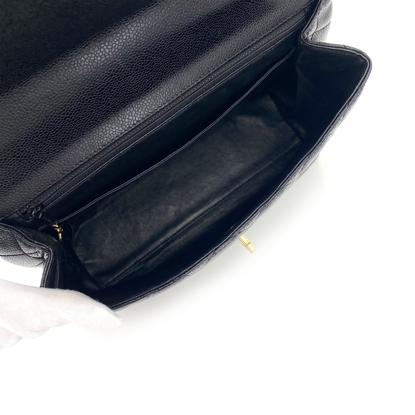 CHANEL VINTAGE MATELASSE HAND BAG BLACK CAVIAR SKIN 90241695