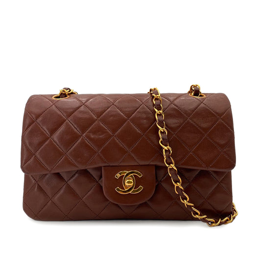 CHANEL VINTAGE CLASSIC FLAP SMALL CHAIN SHOULDER BAG BROWN LAMB SKIN 90241696