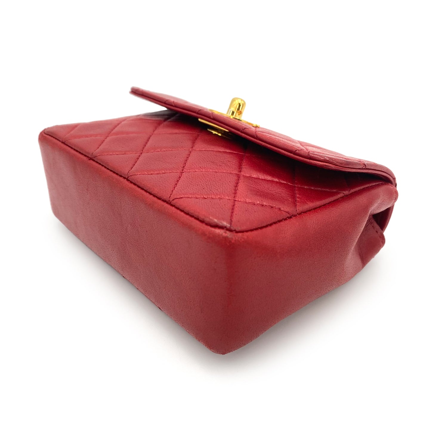 CHANEL VINTAGE MINI MATELASSE CHAIN SHOULDER BAG RED LAMB SKIN 90241698