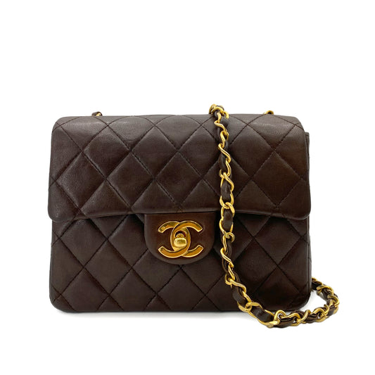 CHANEL VINTAGE MINI SQUARE 17 FLAP CHAIN SHOULDER BAG BROWN LAMB SKIN 90241704