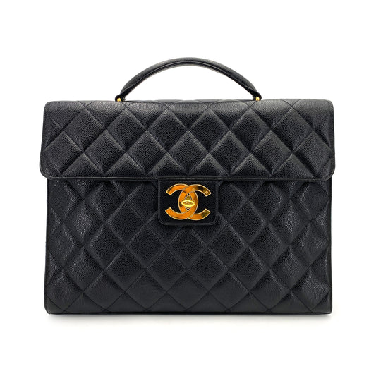CHANEL VINTAGE BIG COCO BRIEF HAND BAG BLACK CAVIAR SKIN 90241707