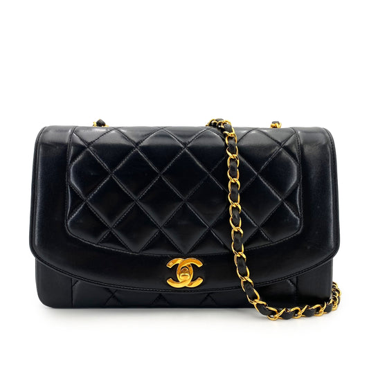 CHANEL VINTAGE DIANA MEDIUM CHAIN SHOULDER BAG BLACK LAMB SKIN 90241708