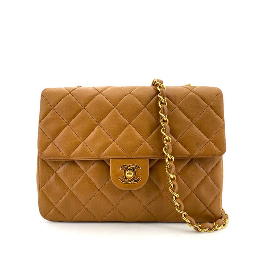 CHANEL VINTAGE MINI SQUARE 20 CHAIN SHOULDER BAG CAMEL LAMB SKIN 90241709