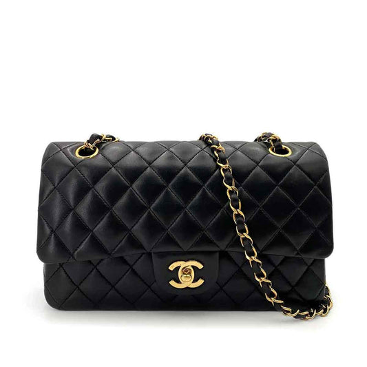 CHANEL VINTAGE CLASSIC FLAP MEDIUM CHAIN SHOULDER BAG BLACK LAMB SKIN 90241710