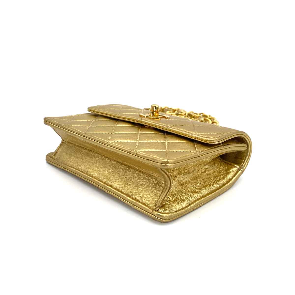 CHANEL VINTAGE MINI MATELASSE CHAIN SHOULDER BAG METALLIC GOLD LAMB SKIN 90241759