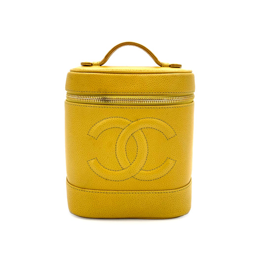 CHANEL VINTAGE VANITY HAND BAG YELLOW CAVIAR SKIN 90241761