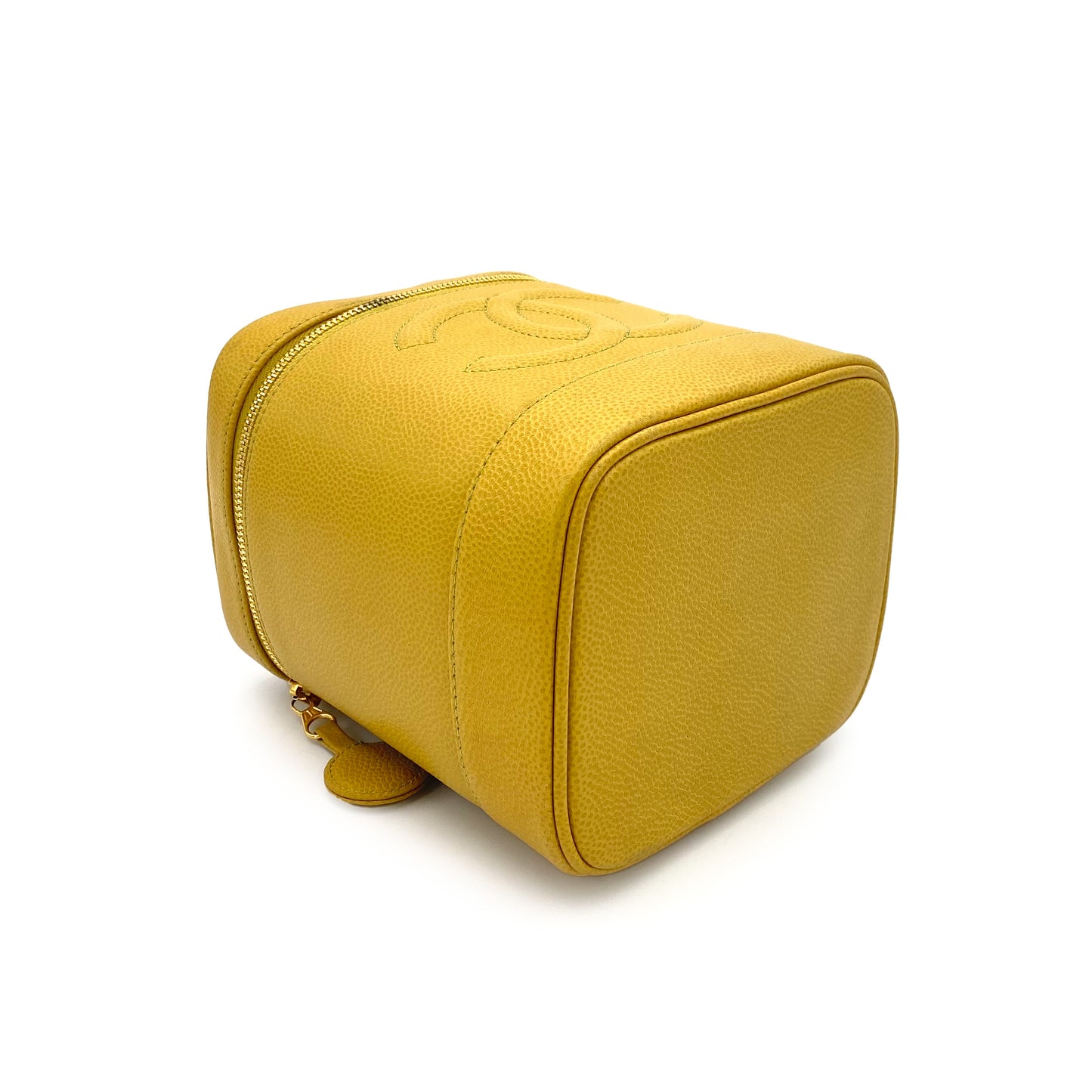 CHANEL VINTAGE VANITY HAND BAG YELLOW CAVIAR SKIN 90241761