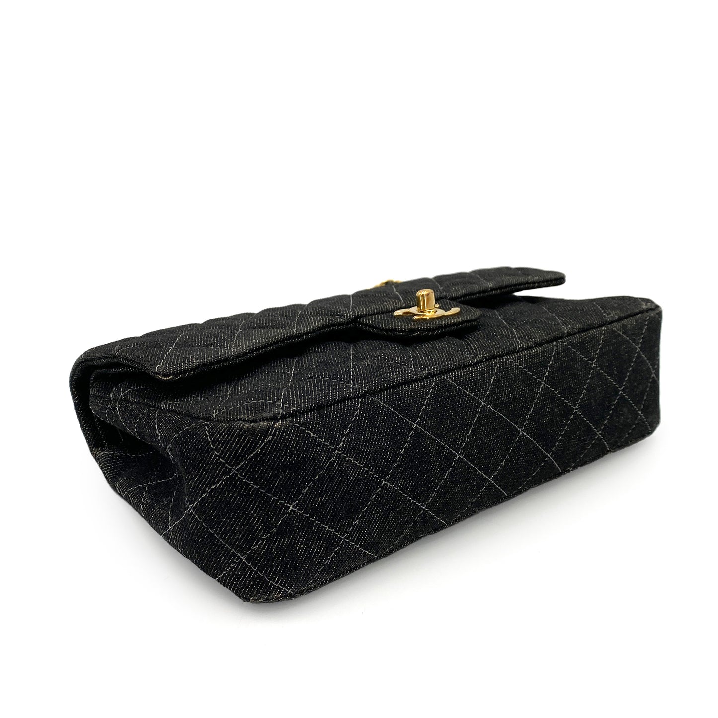 CHANEL VINTAGE CLASSIC FLAP MEDIUM CHAIN SHOULDER BAG BLACK DENIM 90241769