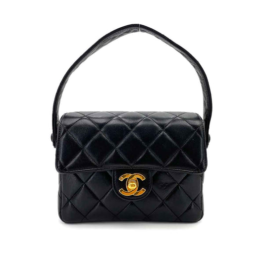 CHANEL VINTAGE MATELASSE HAND BAG BLACK LAMB SKIN 90241771