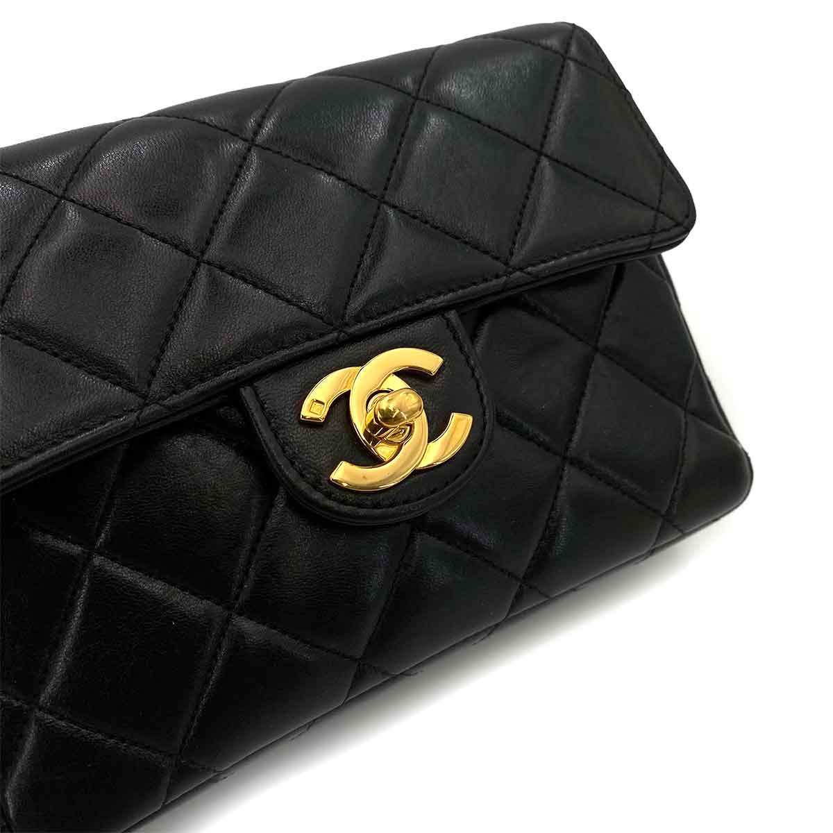 CHANEL VINTAGE MATELASSE HAND BAG BLACK LAMB SKIN 90241771