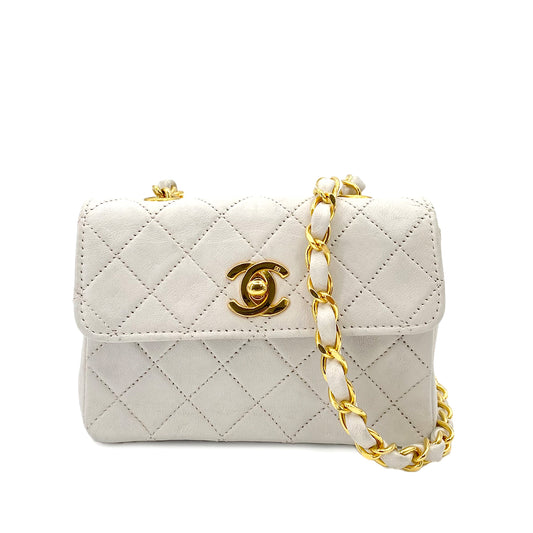CHANEL VINTAGE MINI FLAP CHAIN SHOULDER BAG WHITE LAMB SKIN 90241786