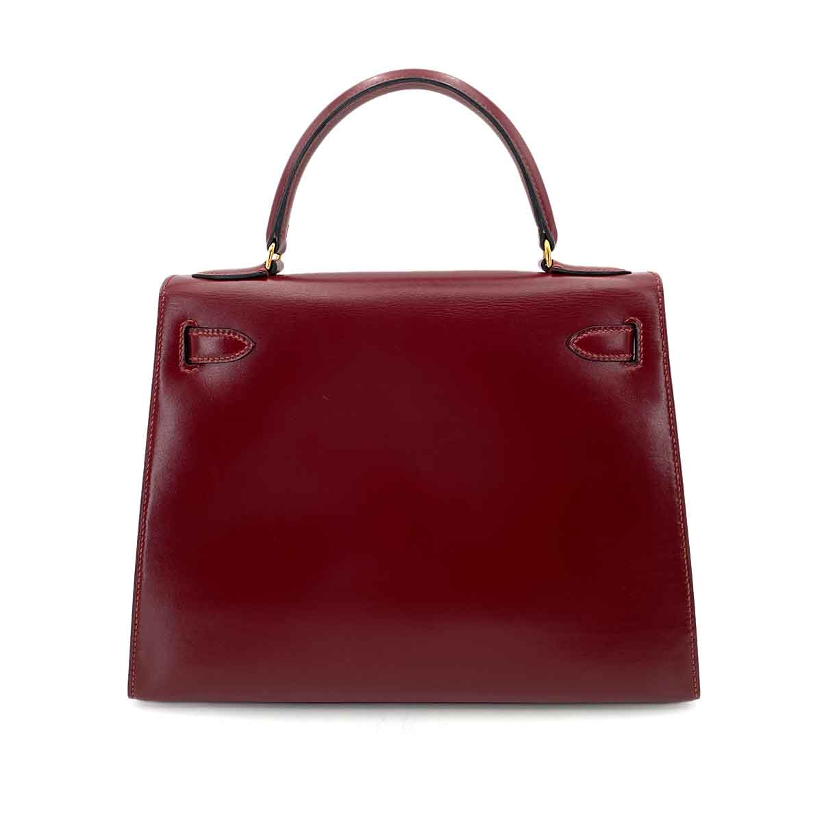 HERMES KELLY 28 SELLIER BORDEAUX BOX CARF HAND BAG 〇Q 90241792