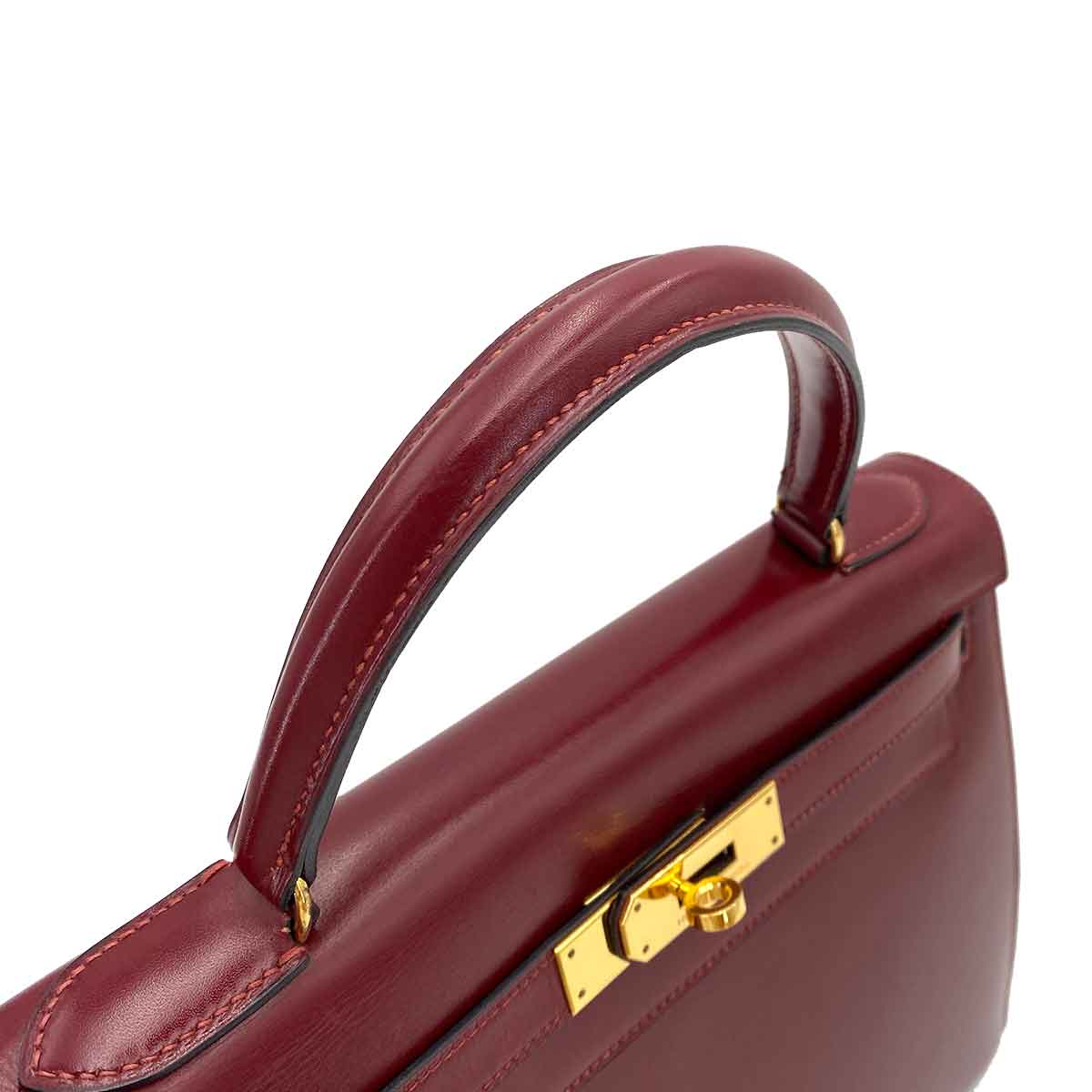 HERMES KELLY 28 SELLIER BORDEAUX BOX CARF HAND BAG 〇Q 90241792