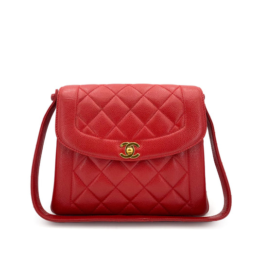 CHANEL VINTAGE MATELASSE SHOULDER BAG RED CAVIAR SKIN 90241793