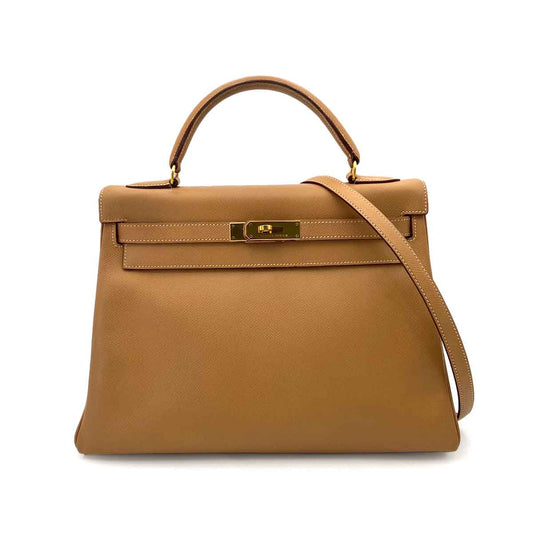 HERMES KELLY 32 RETOURNE NATURAL COUCHVEL HAND SHOULDER BAG 〇Y 90241795