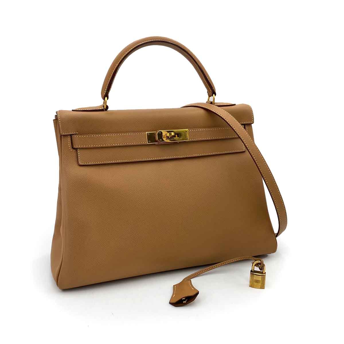 HERMES KELLY 32 RETOURNE NATURAL COUCHVEL HAND SHOULDER BAG 〇Y 90241795