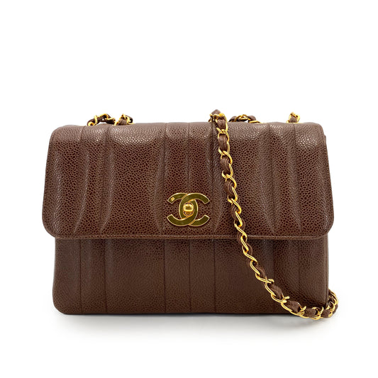 CHANEL VINTAGE MADEMOISELLE CHAIN SHOULDER BAG BROWN CAVIAR SKIN 90241797