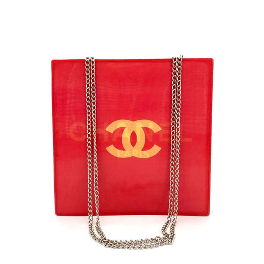 CHANEL VINTAGE COCOMARK HOLOGRAM CHAIN SHOULDER BAG RED NYLON 90242112
