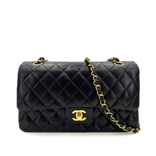 CHANEL VINTAGE CLASSIC FLAP MEDIUM CHAIN SHOULDER BAG BLACK LAMB SKIN 90242113
