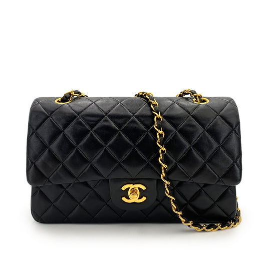 CHANEL VINTAGE CLASSIC FLAP MEDIUM CHAIN SHOULDER BAG BLACK LAMB SKIN 90242114