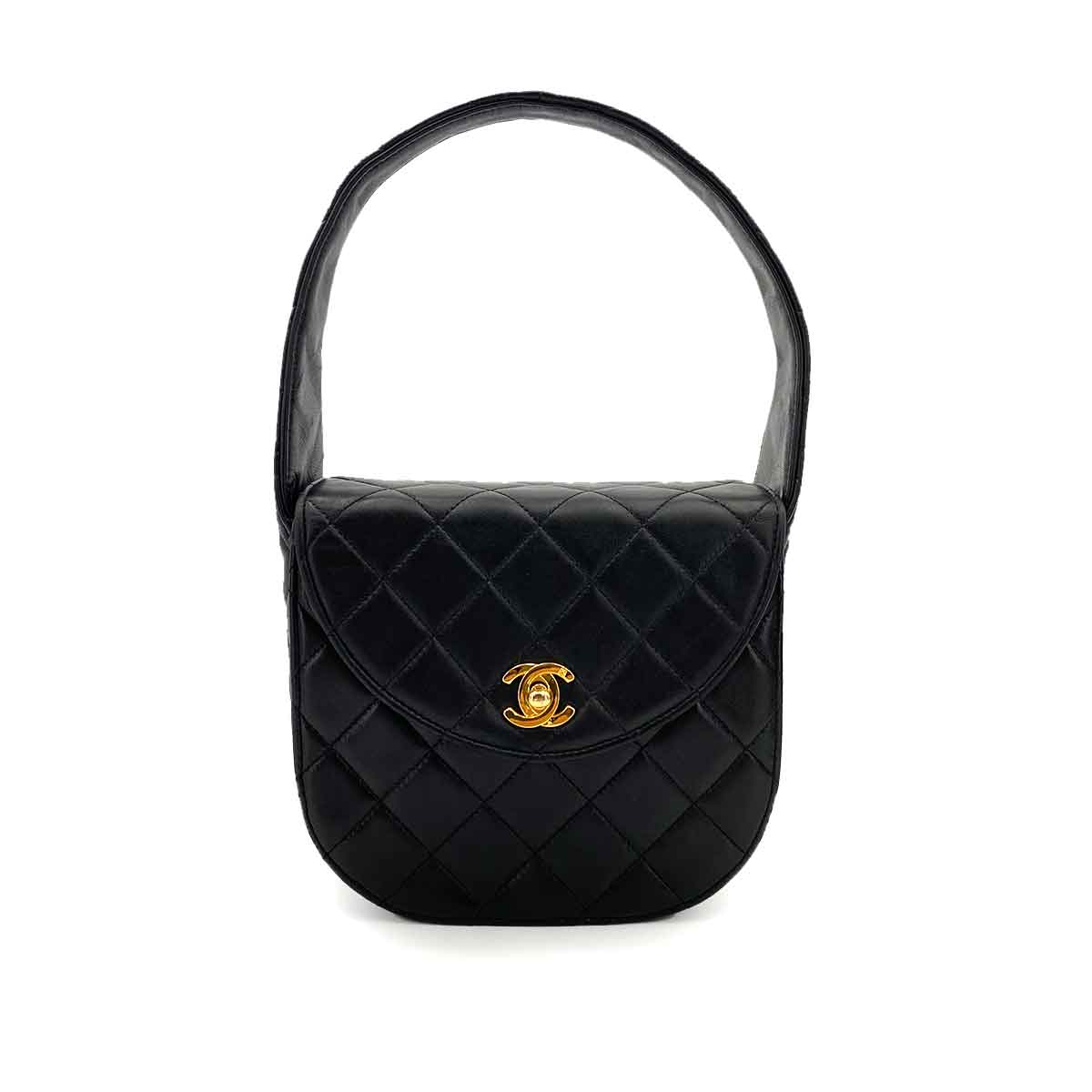 CHANEL VINTAGE MATELASSE MINI HAND BAG BLACK LAMB SKIN 90242117