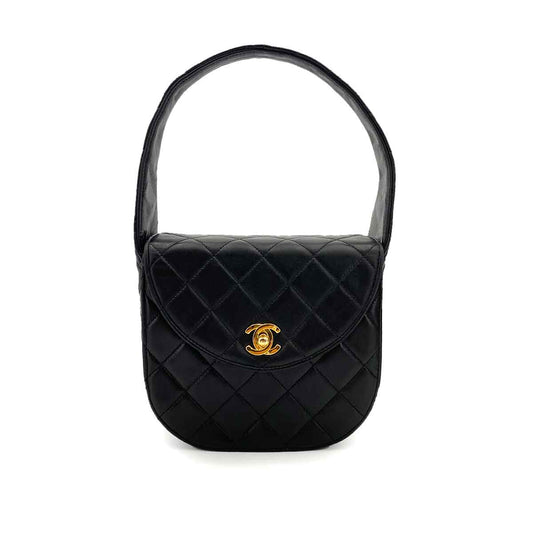 CHANEL VINTAGE MATELASSE MINI HAND BAG BLACK LAMB SKIN 90242117