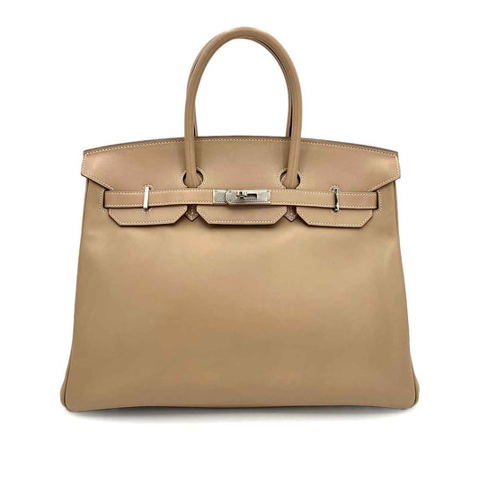 HERMES BIRKIN 35 GUILLOCHE ARGILE VEAU TADELAKT HAND BAG □Q 90242126