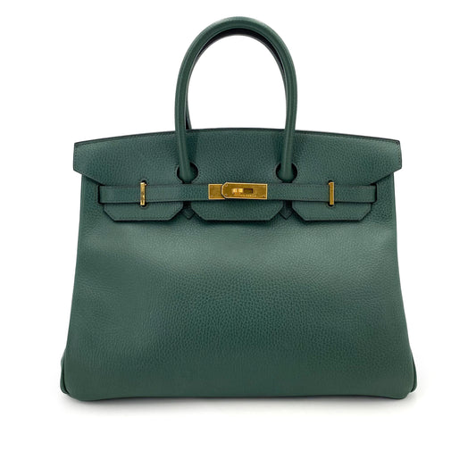 HERMES BIRKIN 35 VERT ANGLAIS ARDENNES HAND BAG □A 90242128