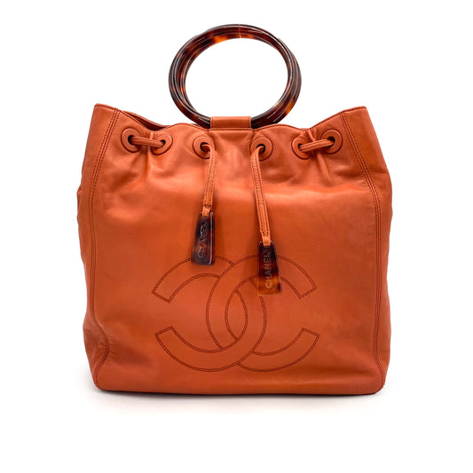 CHANEL VINTAGE TORTOISESHELL HAND BAG ORANGE LAMB SKIN 90242141